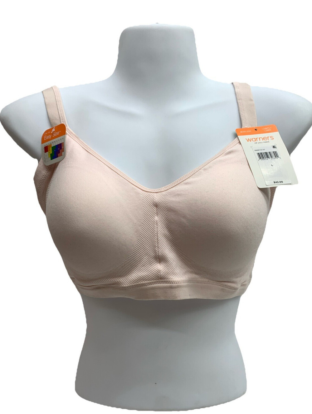 Warners Bra Womens Large Light Beige Wireless Seamless RM3911A-731 Lightly Lined